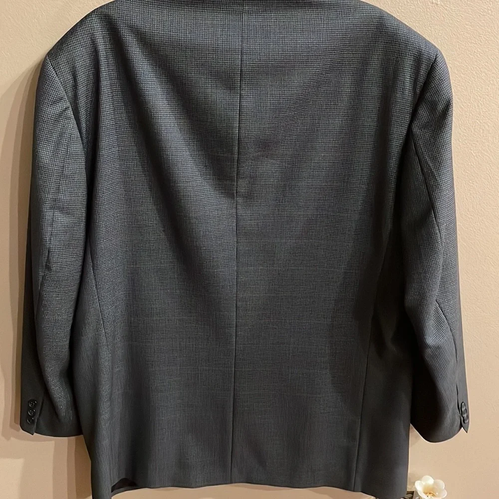 Andrew Frezza men’s Grey Blue small check blazer jacket career 100% wool 46R - Picture 2 of 15